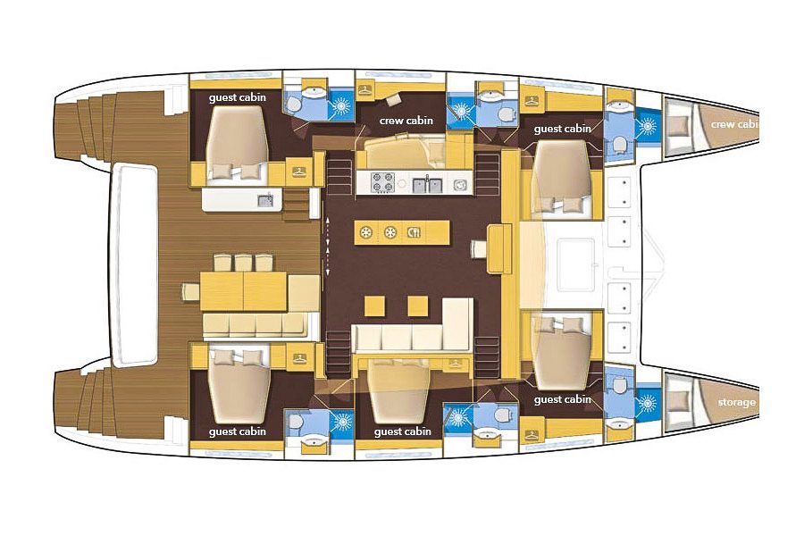 This is photo of a Lagoon 620 layout, Catamaran Charter in Croatia