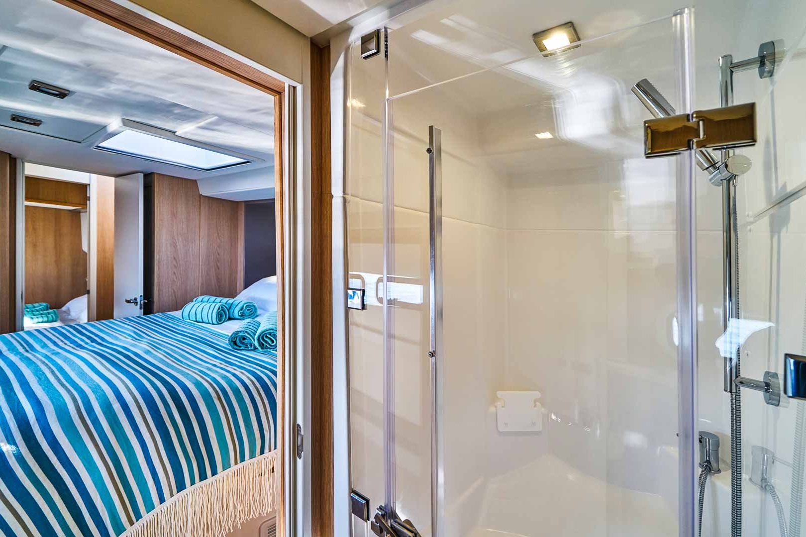 This is photo of a catamaran Bali 5.4 ensuite shower at cabin