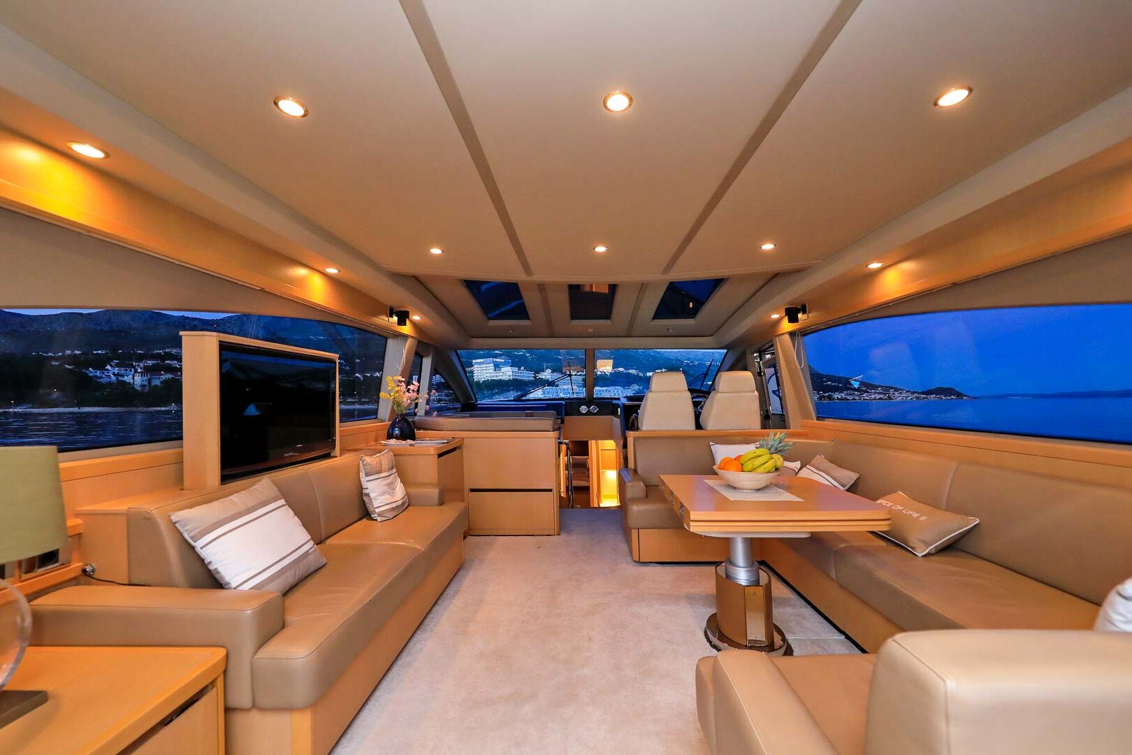 Luxury yacht Princess V65 Spice of Life II salon from aft