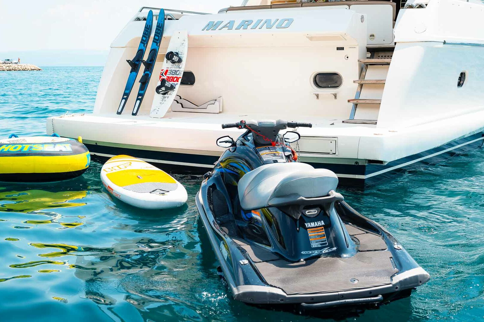 Luxury yacht Ferretti 730 Marino water toys detail