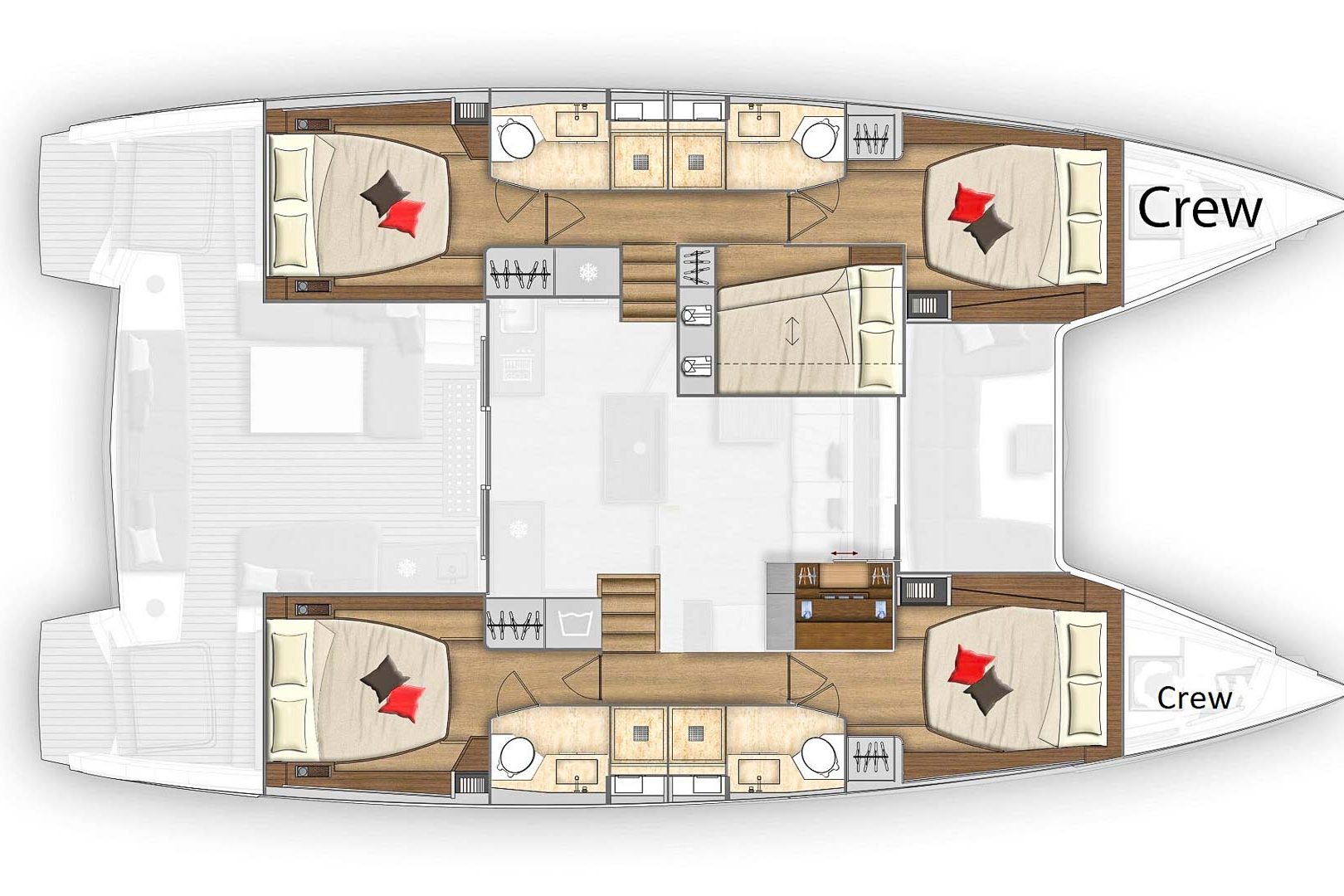 This is photo of a Lagoon 50 layout, Catamaran charter in Croatia