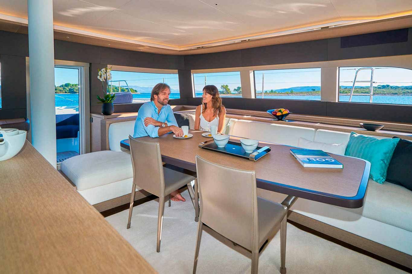 This is photo of a catamaran Lagoon Sixty5 named Amada Mia saloon table