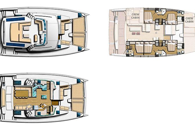 This is photo of a catamaran Bali 5.4 layout
