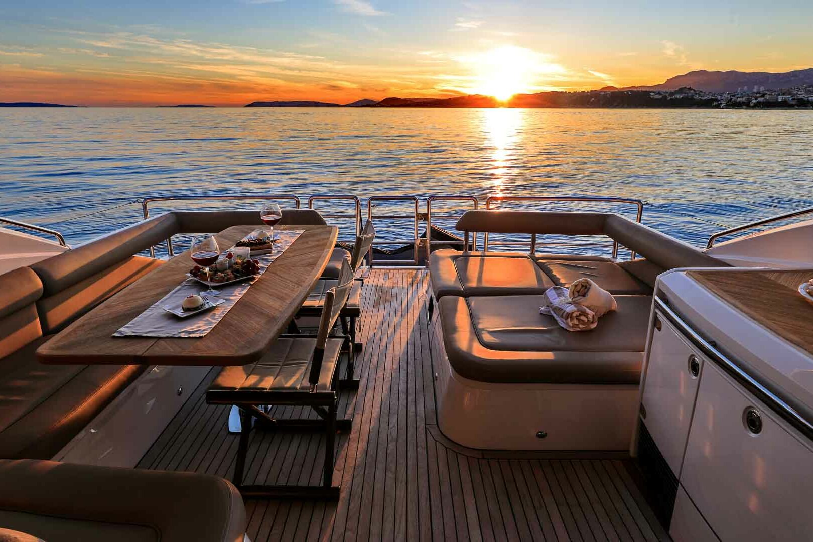 Luxury yacht Princess V65 Spice of Life II sunset lifestyle