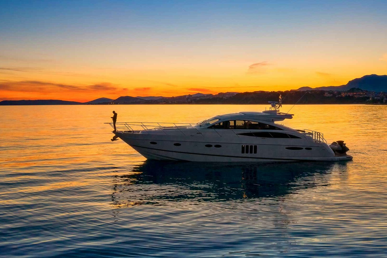 Luxury yacht Princess V65 Spice of Life II sunset view