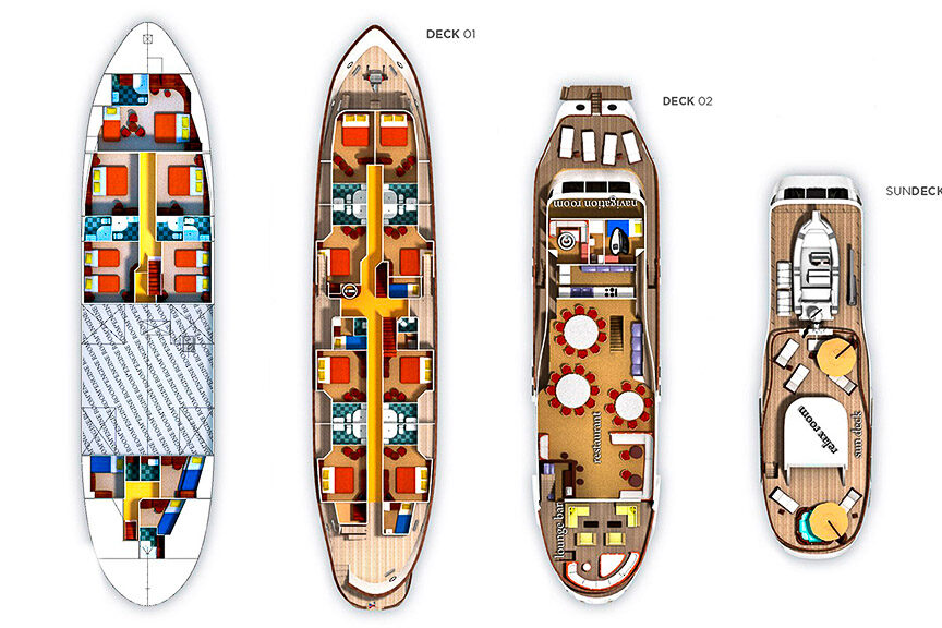 Luxury boutique yacht La Perla layout