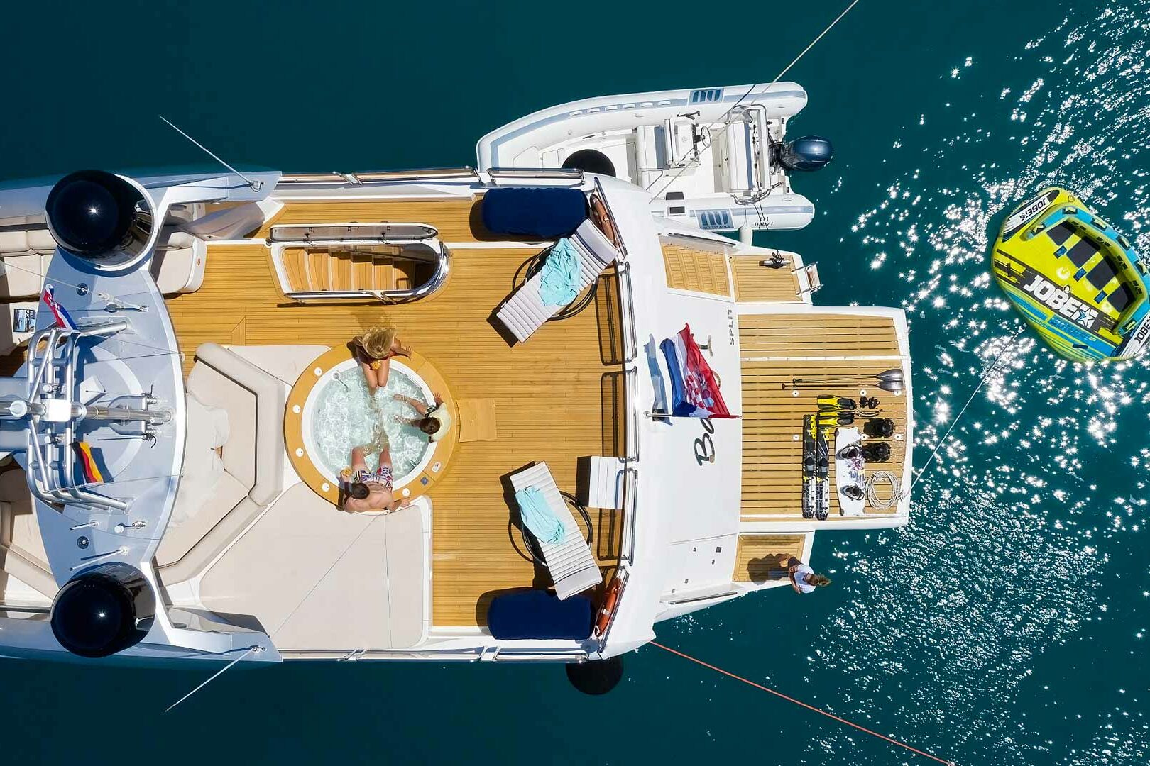 Luxury yacht Baby I close view from the air