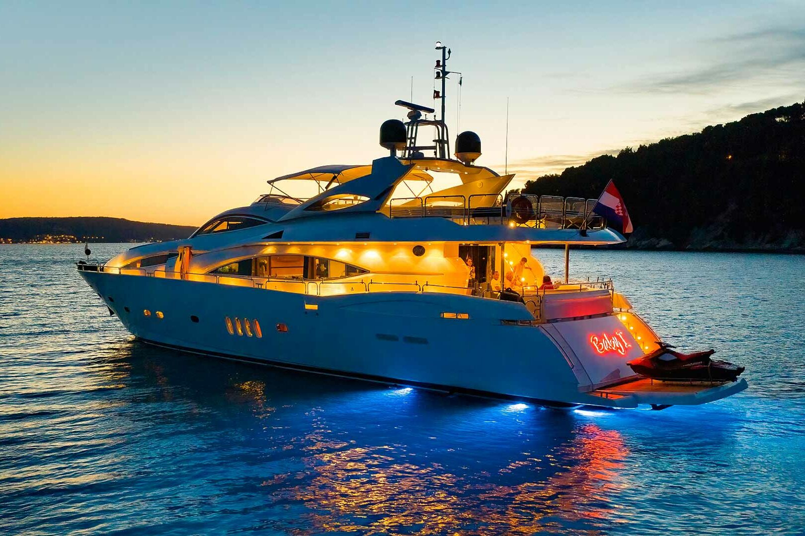 Luxury yacht Baby I night view