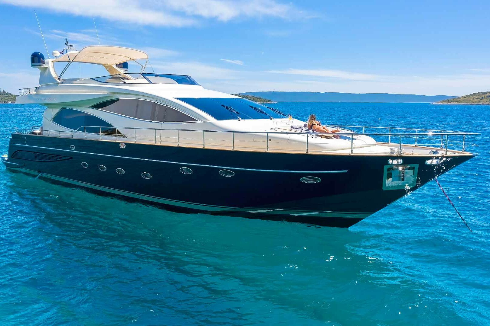 Luxury yacht Riva 85 ‘888’ on anchor