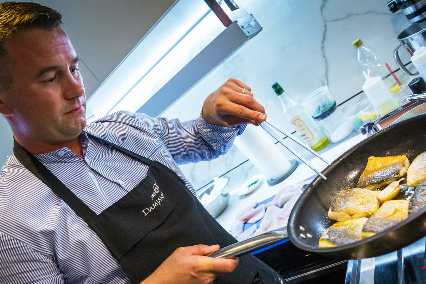 Luxury yacht Azimut Grande 35 M Heed chef preparing food