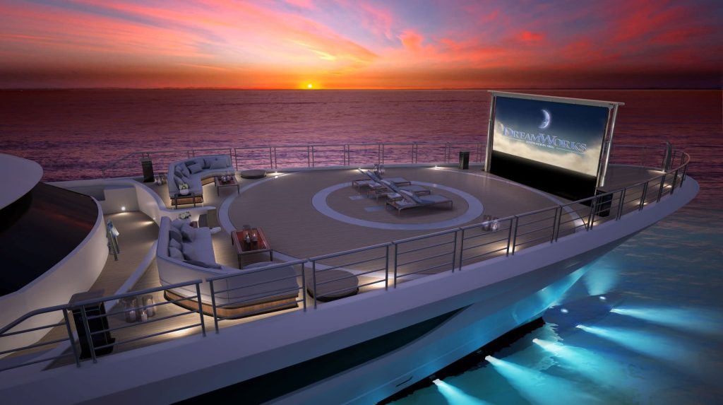 This is a photography of Heesen Cosmos heli at night