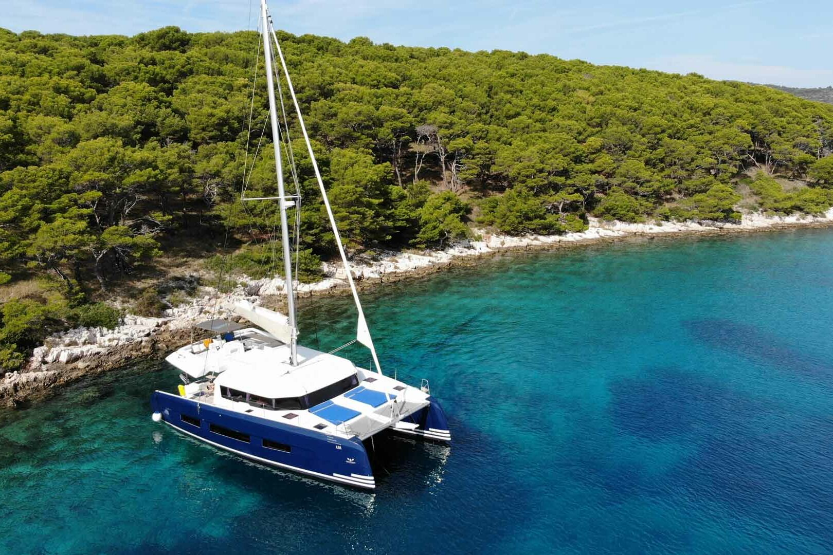 Luxury Catamaran Charter Dufour 48 Catamaran at anchor