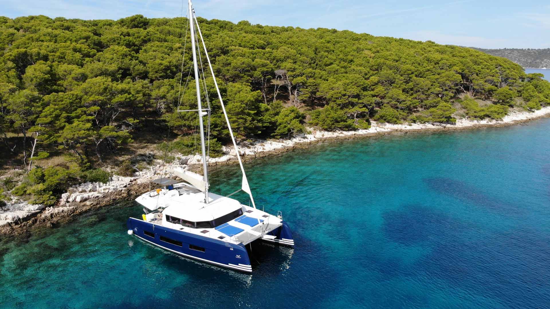 Luxury Catamaran Charter Dufour 48 Catamaran at anchor