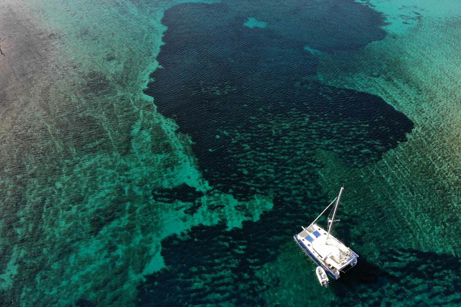 Luxury Catamaran Charter Dufour 48 Catamaran aerial view