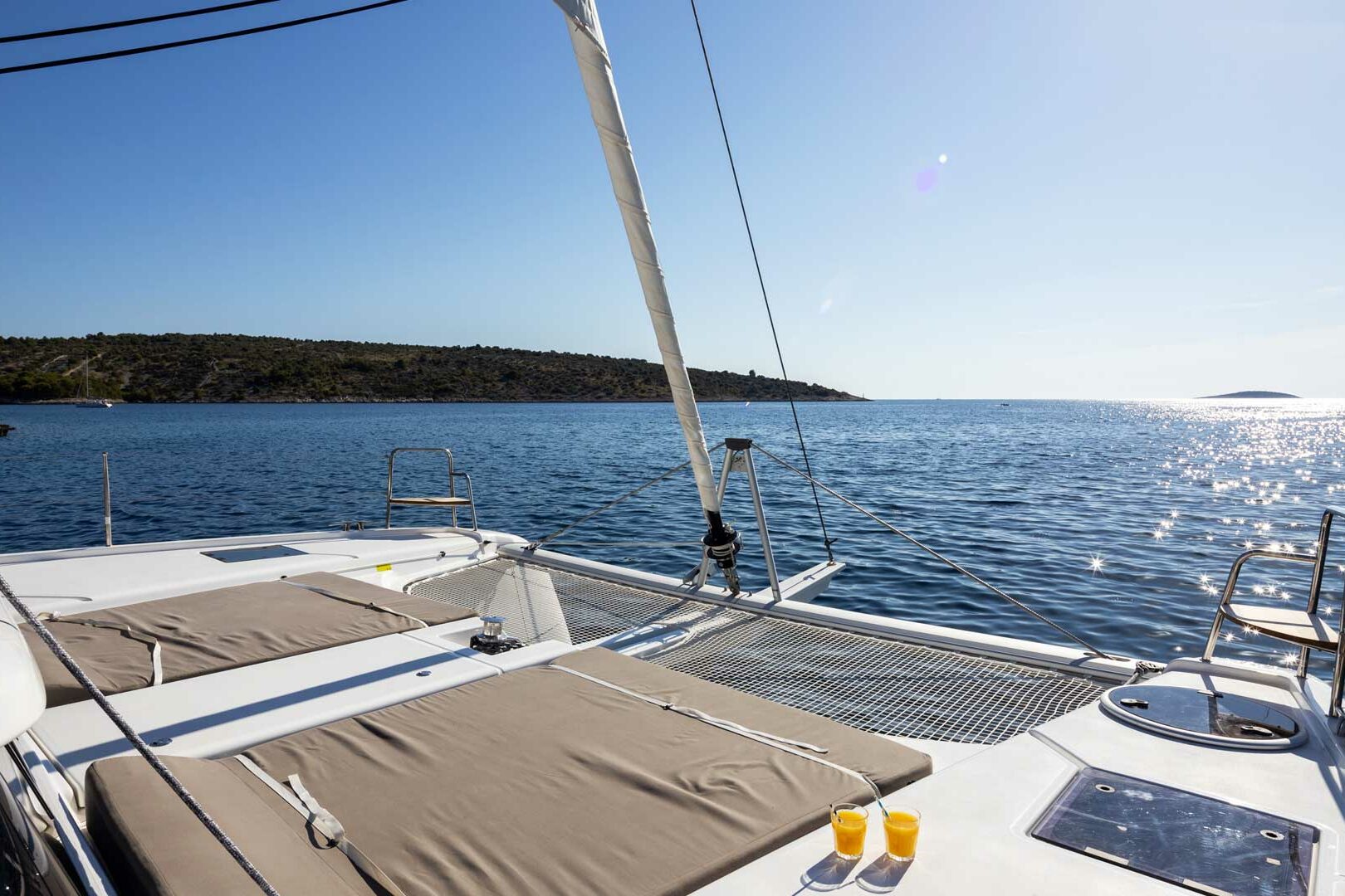 Luxury Catamaran Charter Dufour 48 Catamaran bow side view