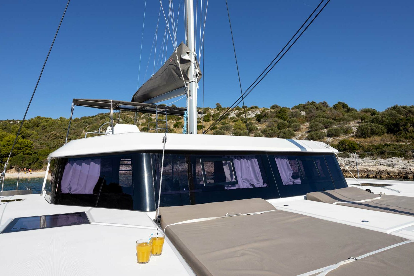 Luxury Catamaran Charter Dufour 48 Catamaran sunbathing cushions