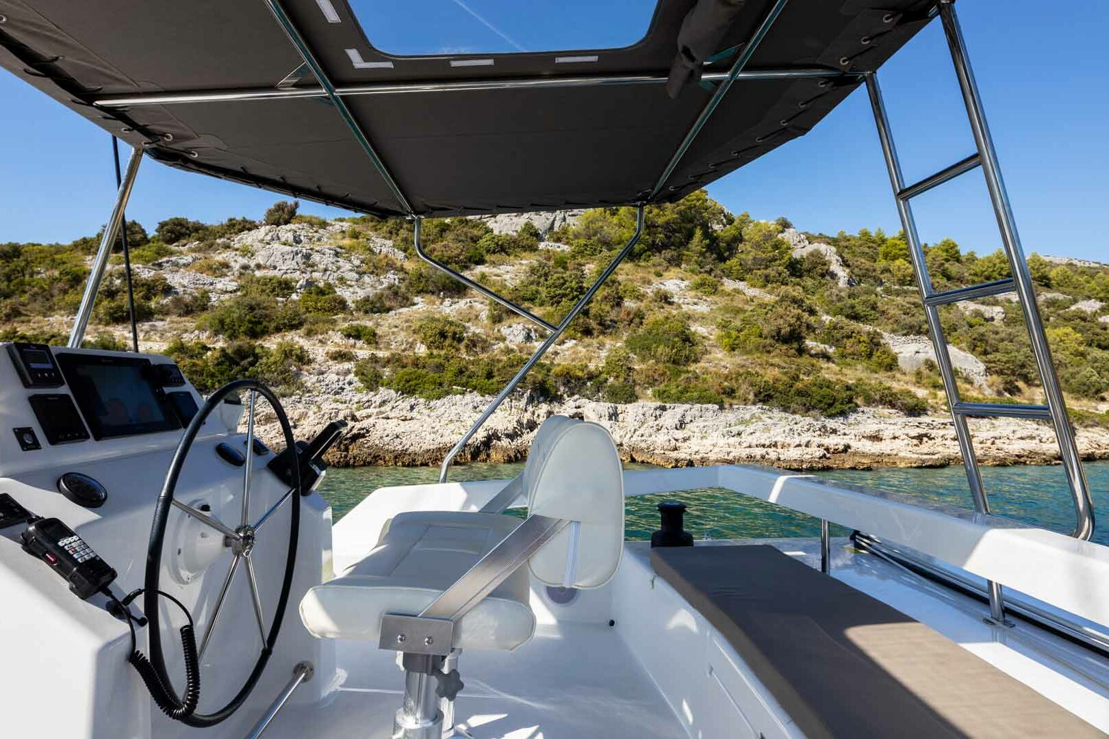 Luxury Catamaran Charter Dufour 48 Catamaran helm station