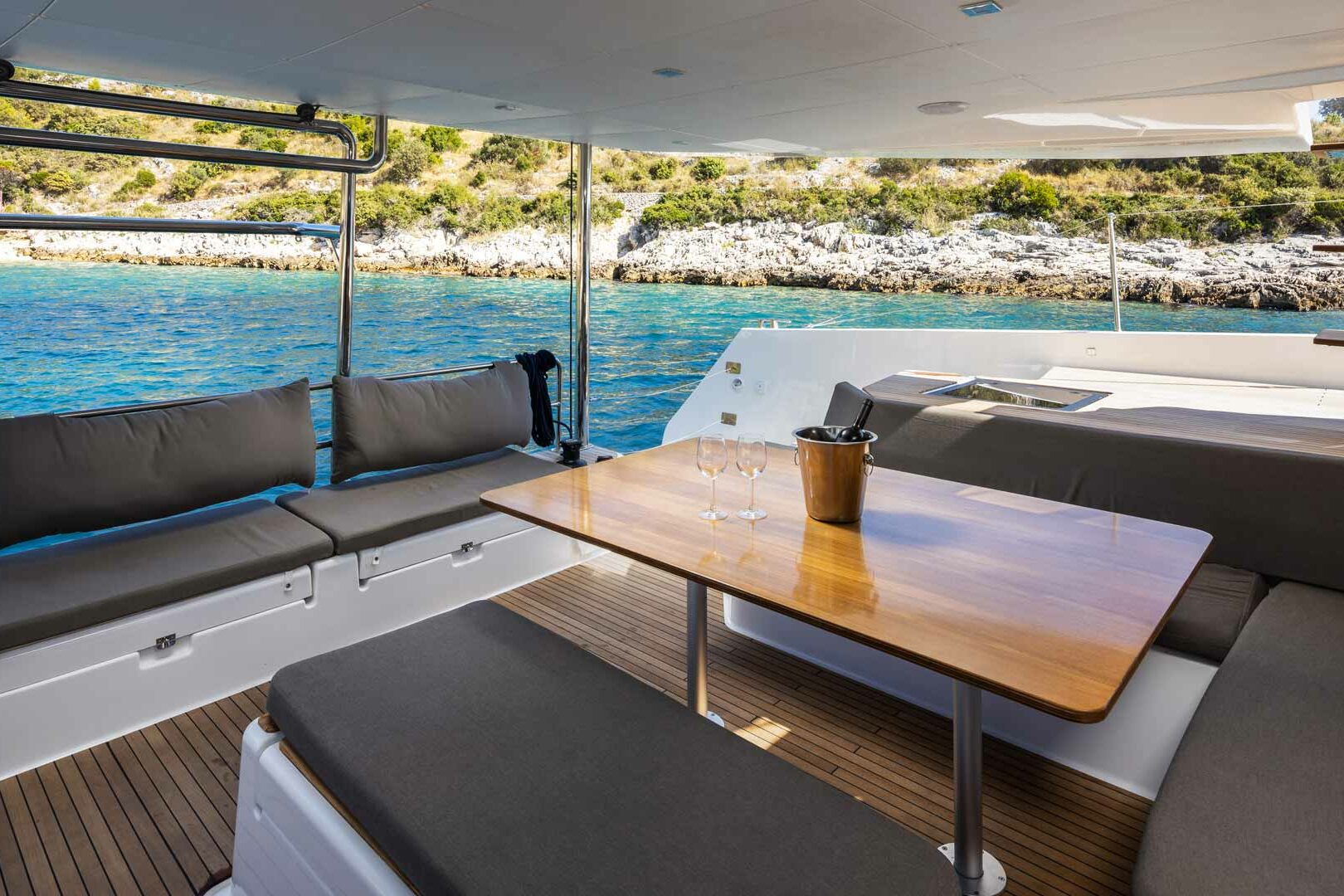 Luxury Catamaran Charter Dufour 48 Catamaran cockpit