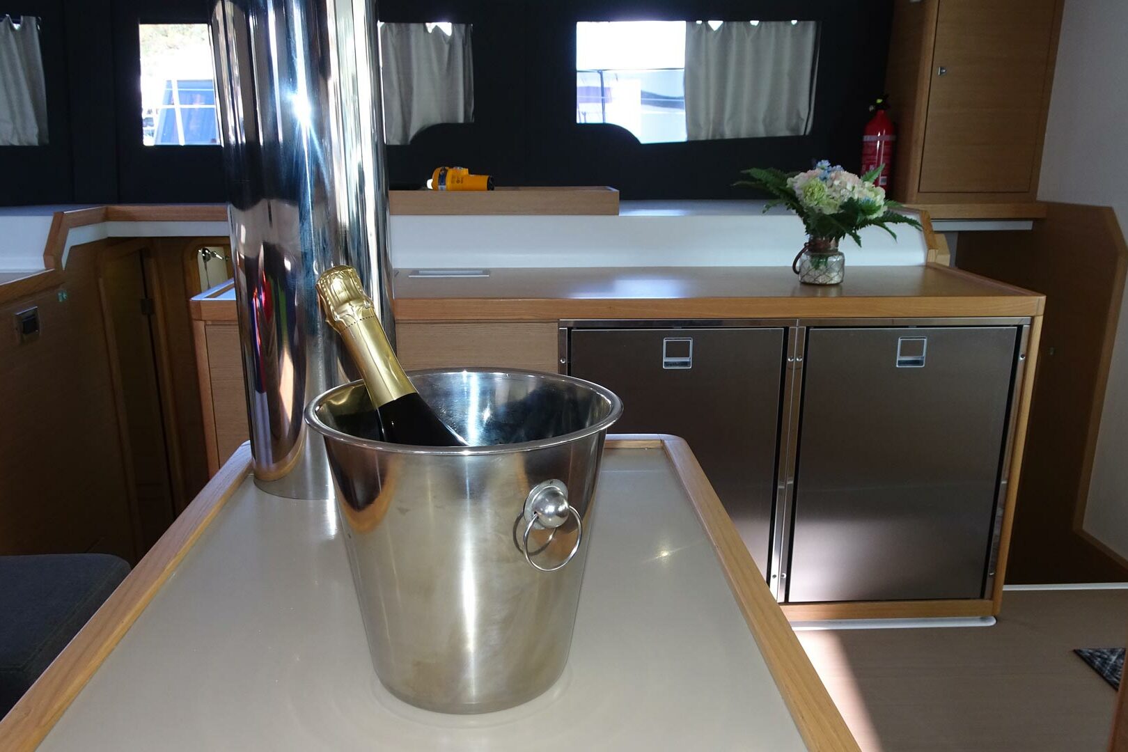 Luxury Catamaran Charter Dufour 48 Catamaran saloon