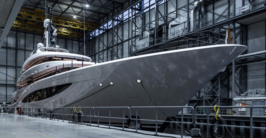 This is photo of Feadship Juice at construction hall at Amsterdam