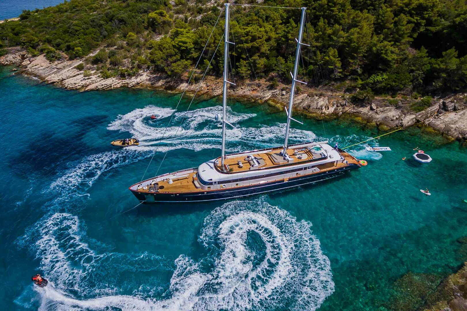 Luxury sailing yacht Clase Azul water toys from the air