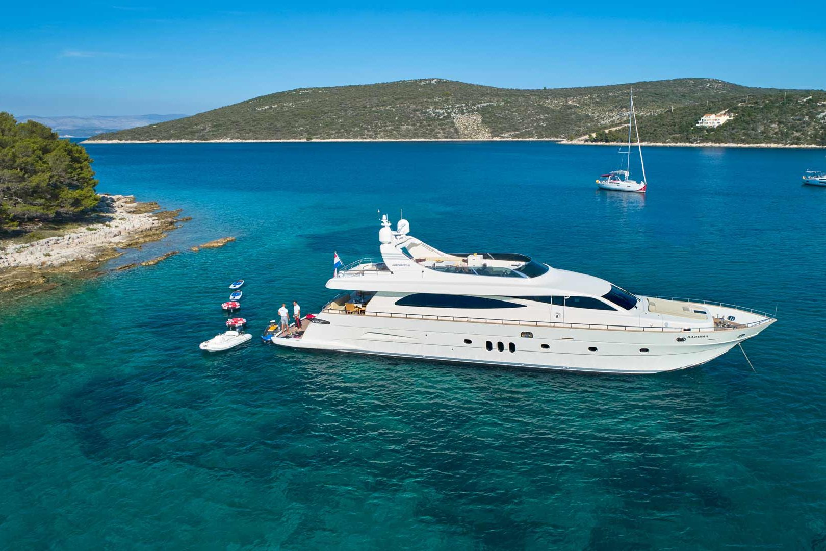 The luxury yacht Karisma anchoring