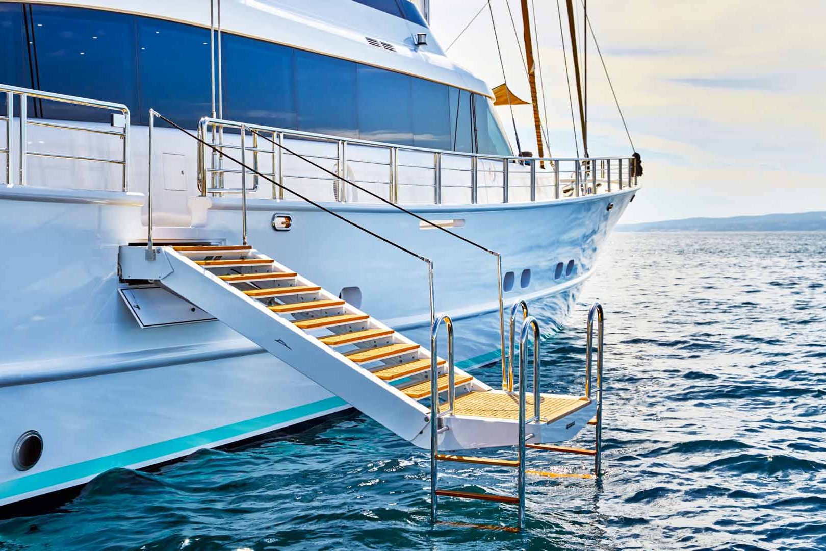 The luxury sailing yacht Acapella swimming stairs