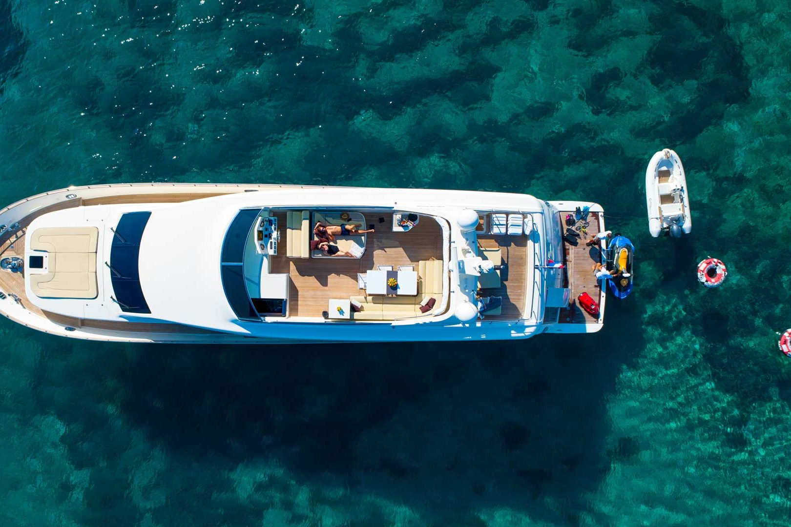 The luxury yacht Karisma from the top view