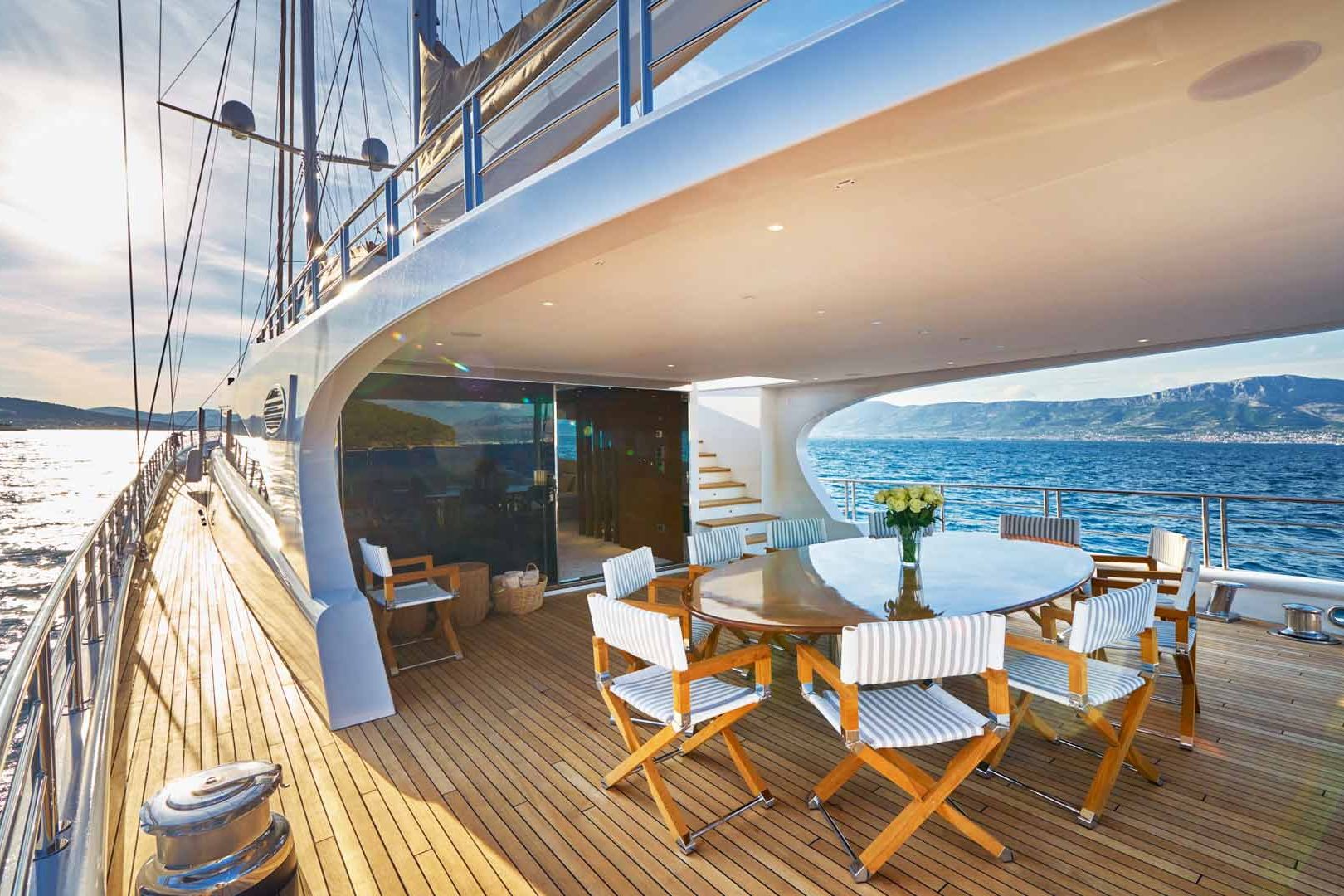 The luxury sailing yacht Acapella outdoor dining area