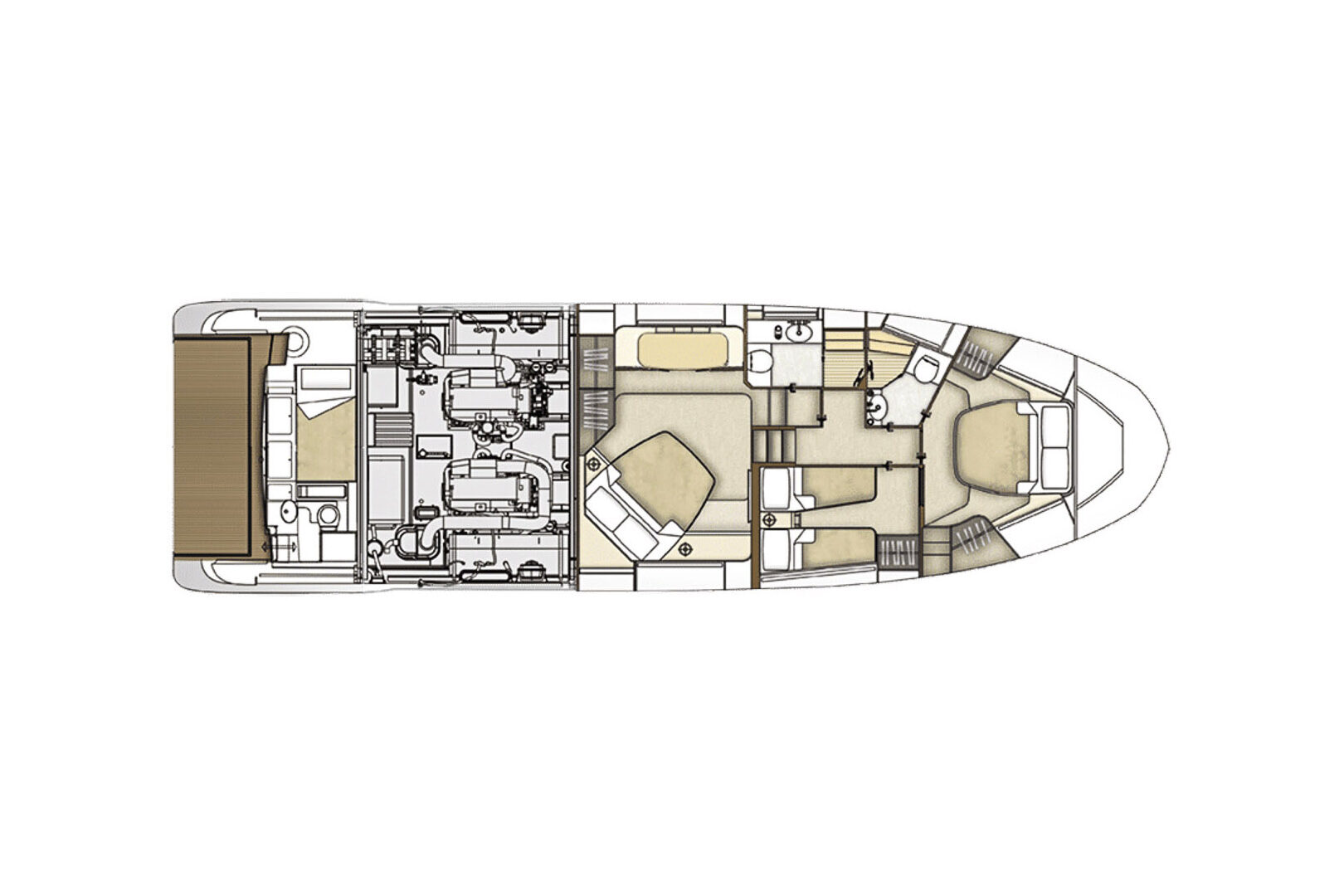 Motor boat Azimut 55 Flybridge layout lower deck