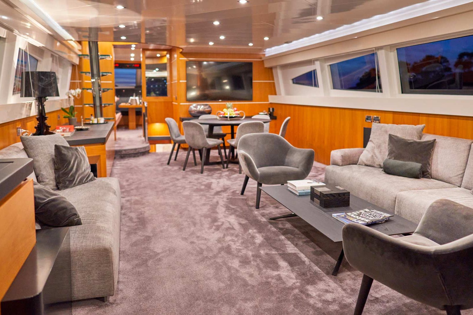 The luxury yacht Karisma salon full view