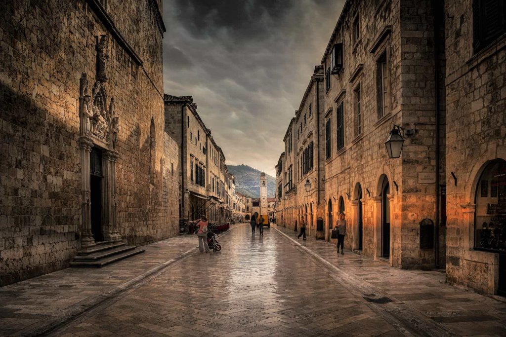 Sunsrise at Stradun most popular street in Dubrovnik Old Town