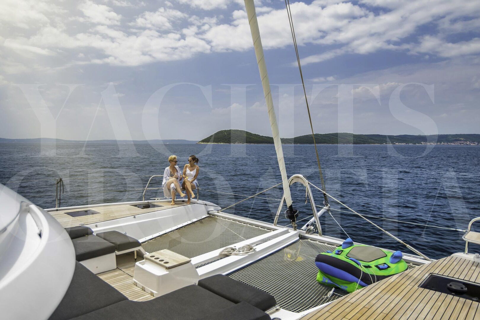 Luxury catamaran Lagoon 55 foredeck view