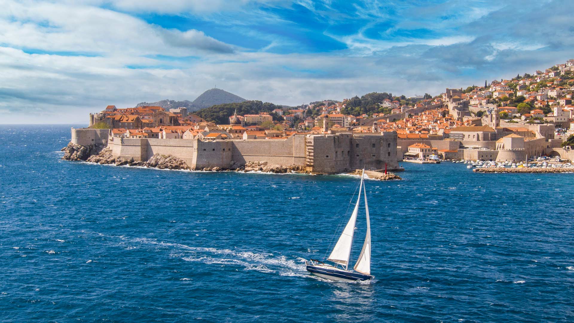 In front Dubrocnik old town view sailing itinerary