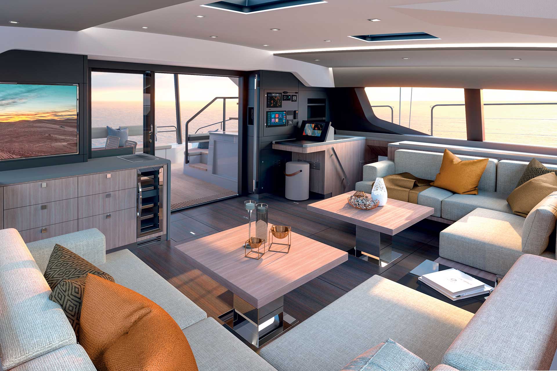 luxury catamaran privilege 650 interior view