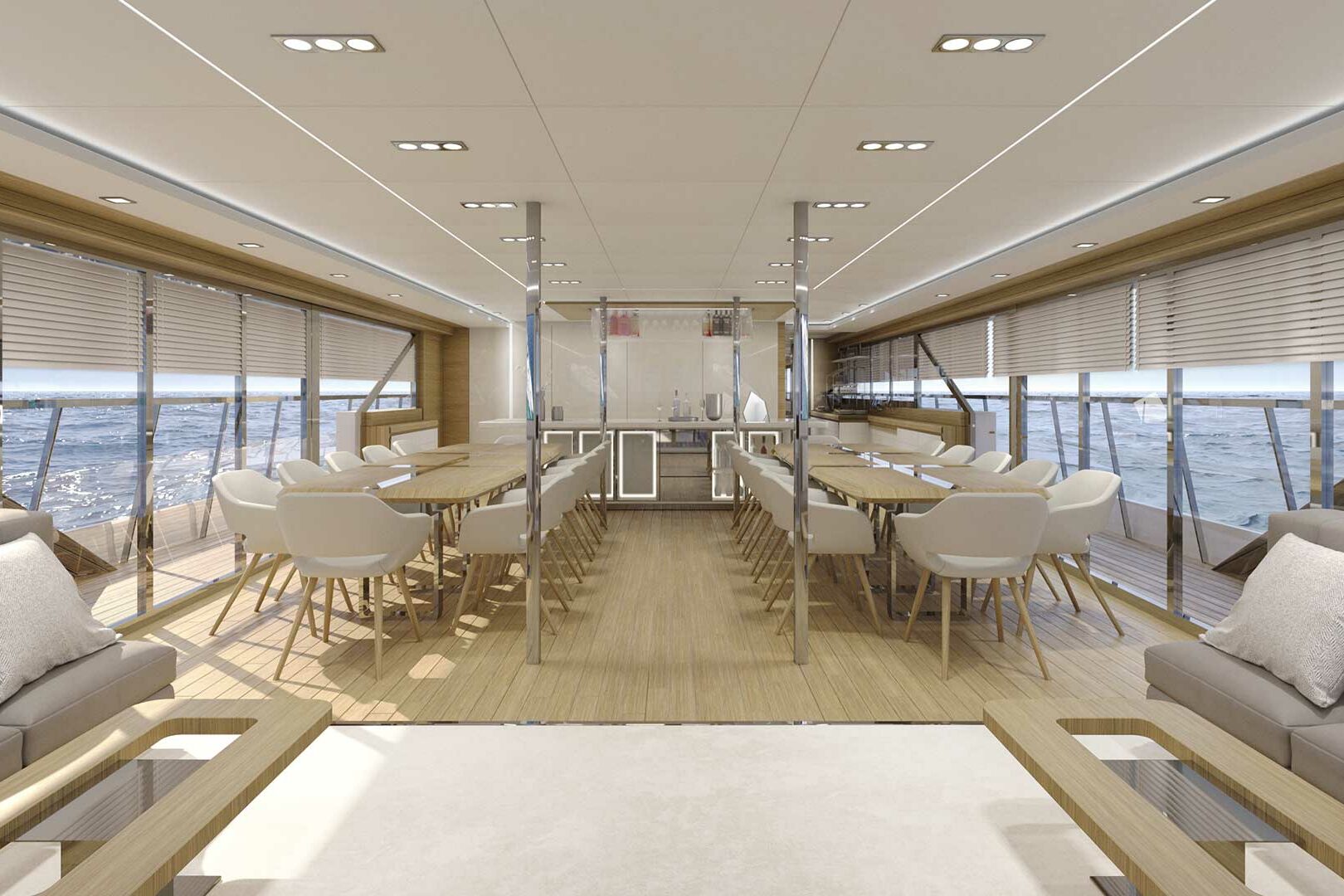 Luxury yacht Argo dining with bar