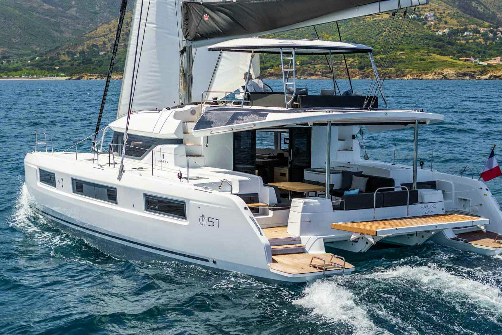 Luxury catamaran Lagoon 51 sailing view