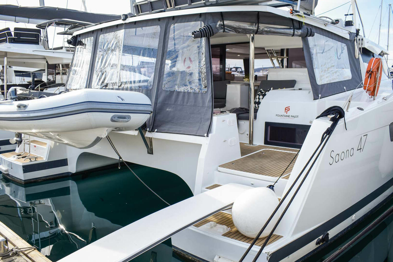 Luxury catamaran Saona 47 stern view