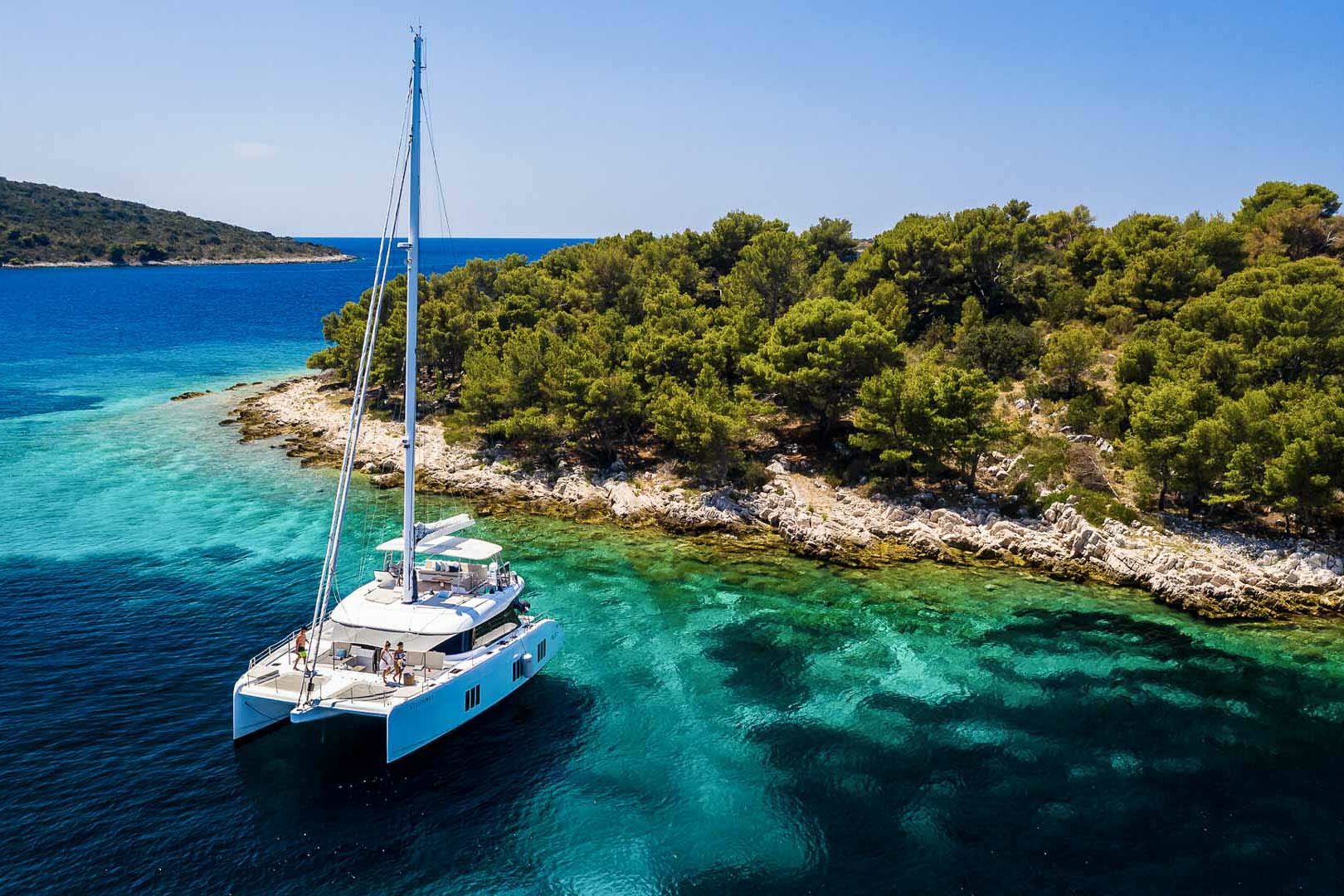 Luxury catamaran Sunreef 50 on anchor