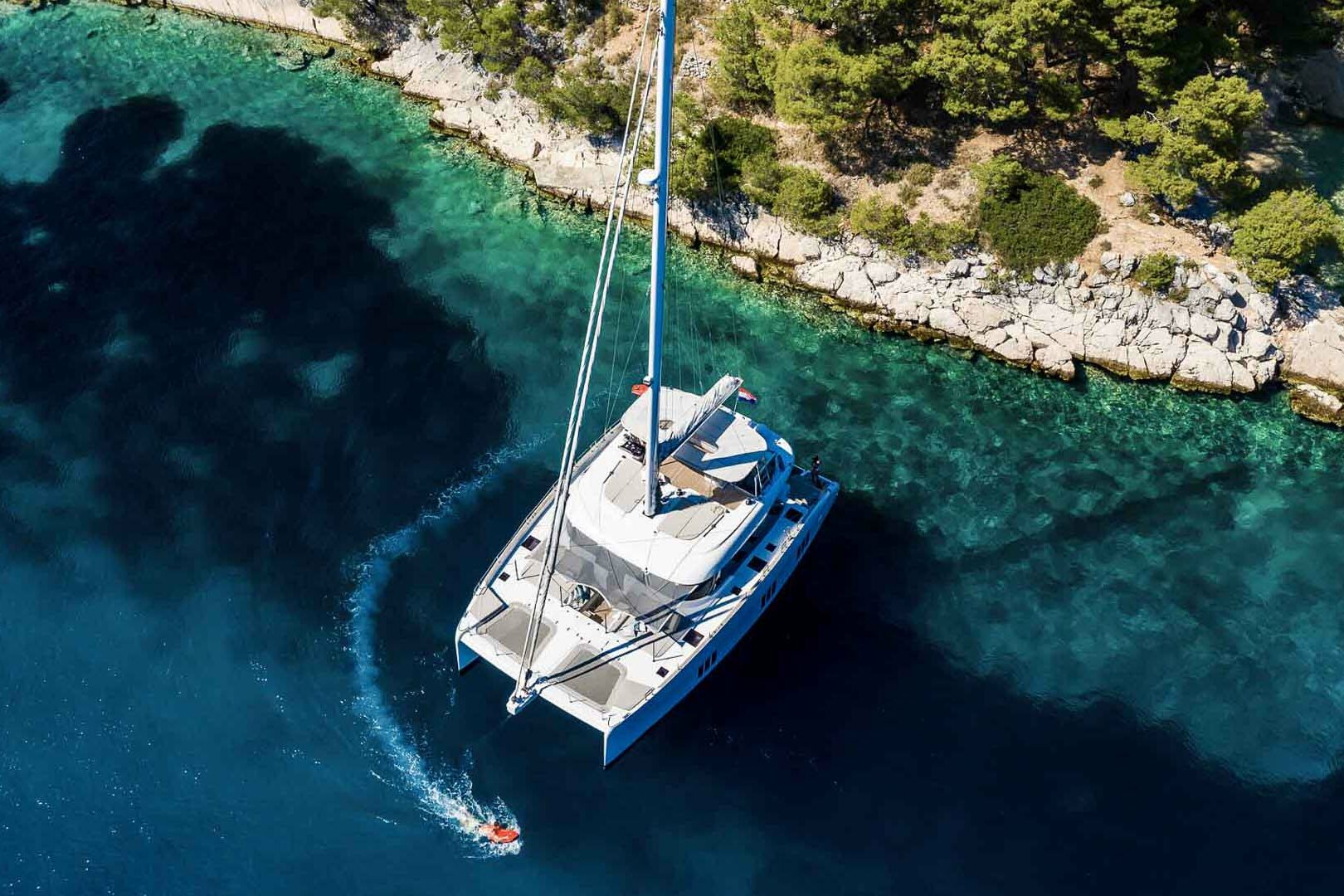 Luxury catamaran Sunreef 50 aereal