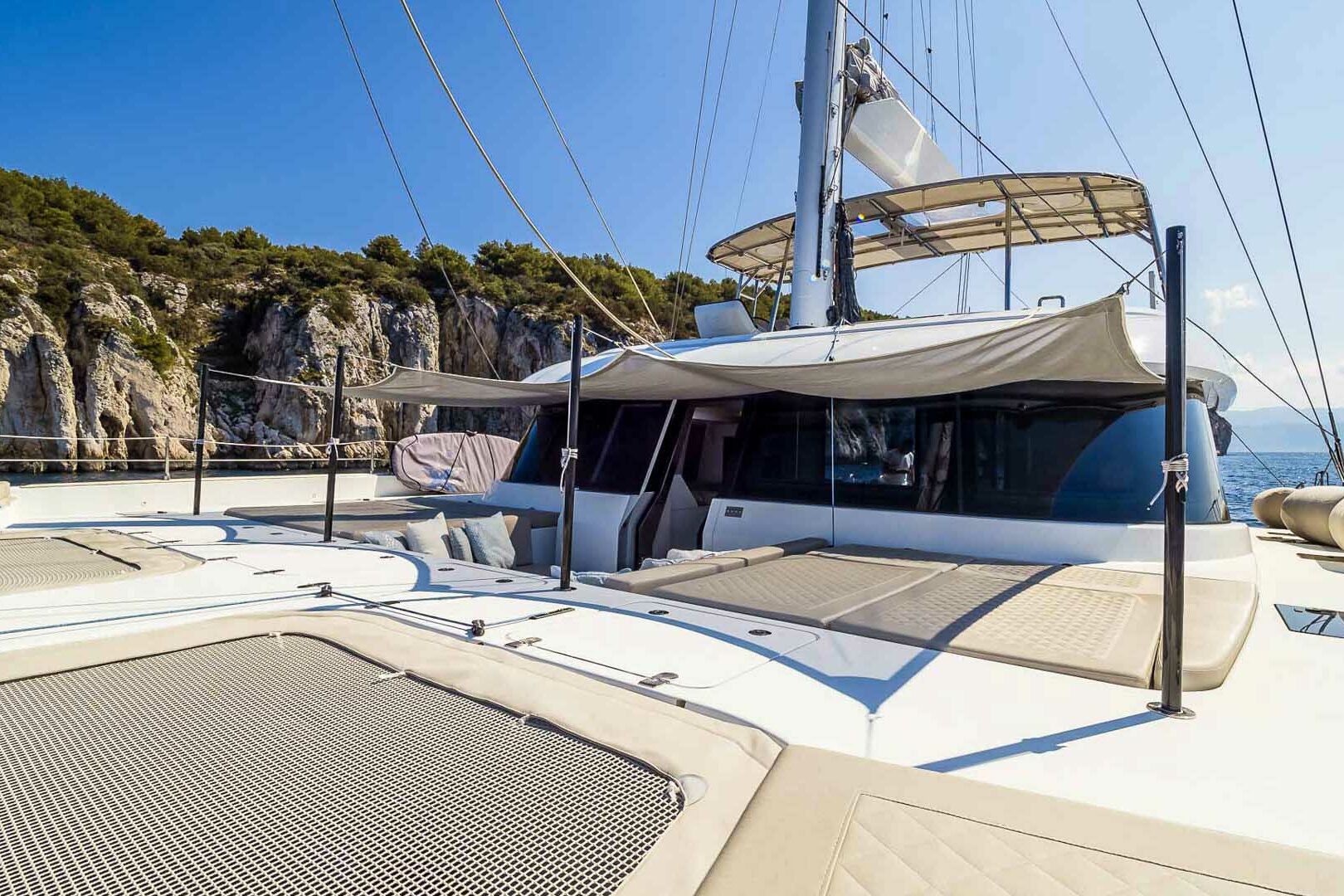 Luxury catamaran Sunreef 50 bow sun pads