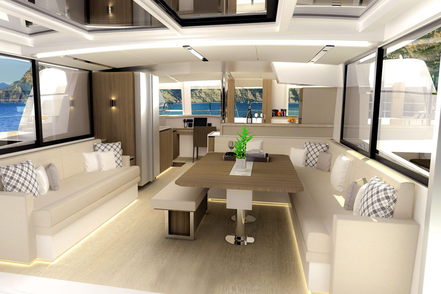 Luxury catamaran Bali 4.8 inside lounging area