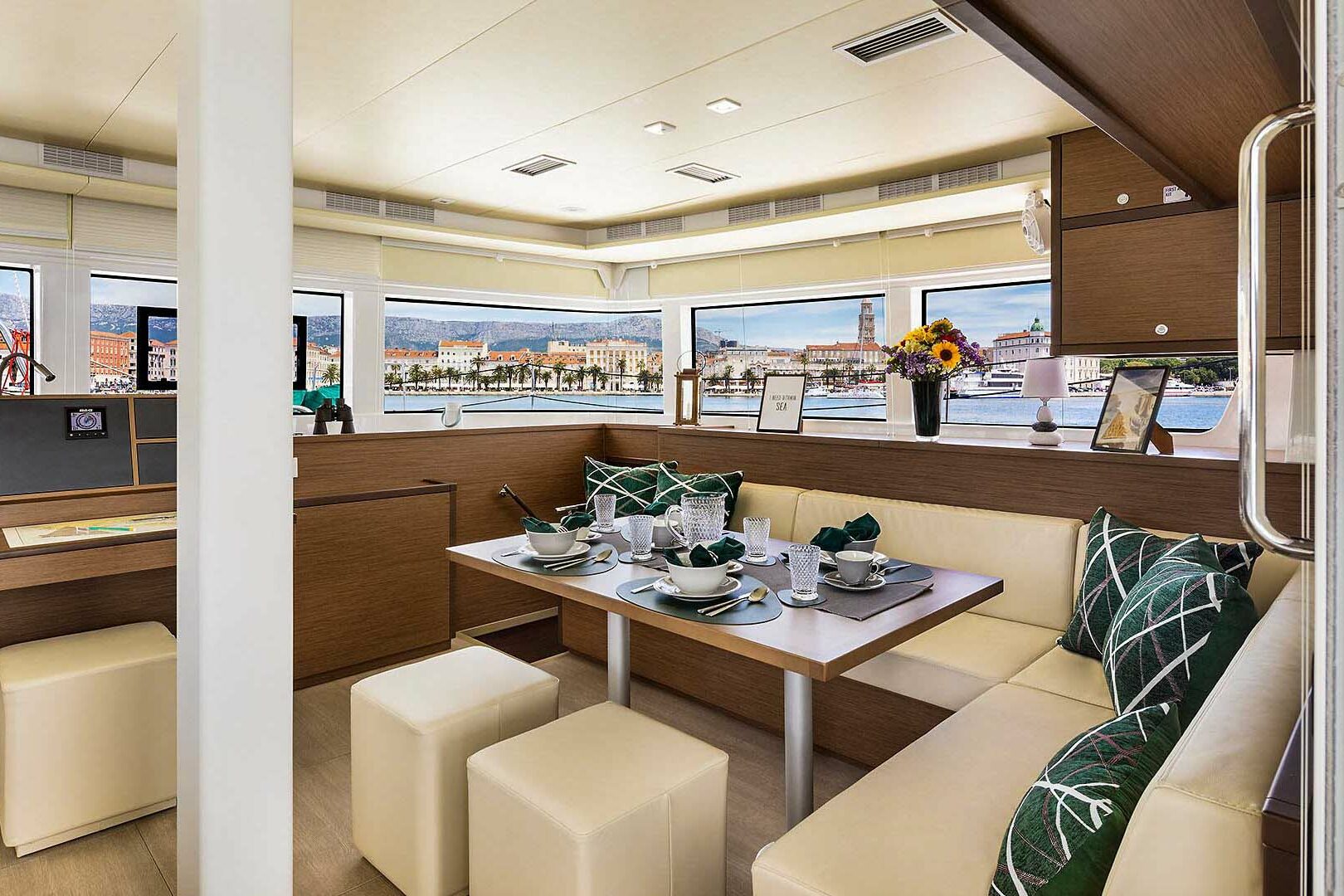 Lagoon 52 F inside dining area