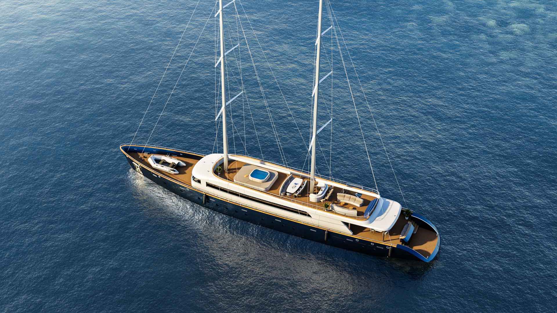 Luxury sailing yacht Nocturno aereal