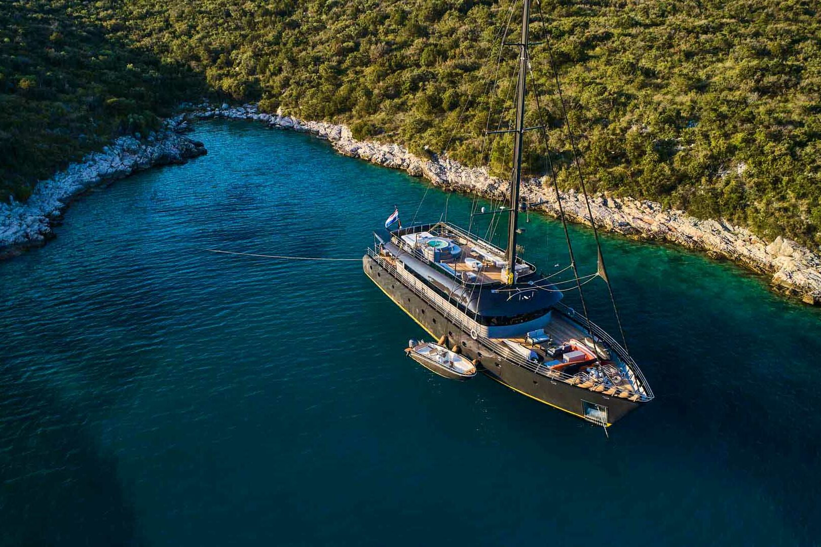 Luxury sailing yacht Rara Avis anchored