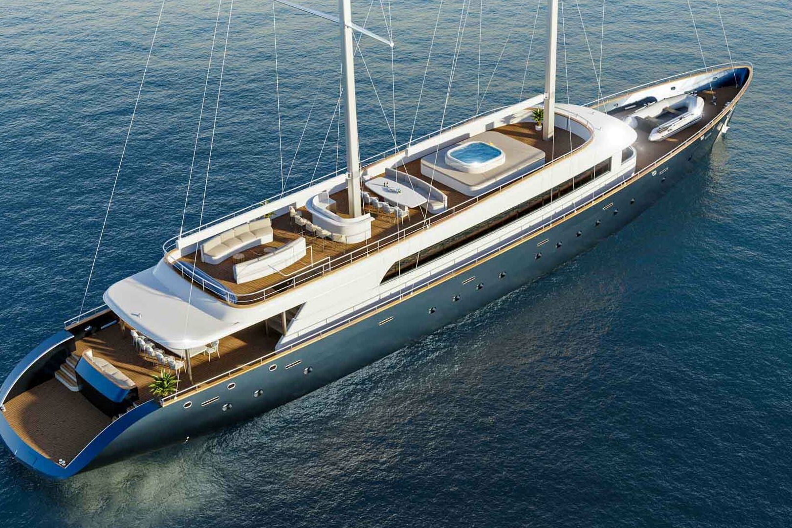 Luxury sailing yacht Nocturno from the above