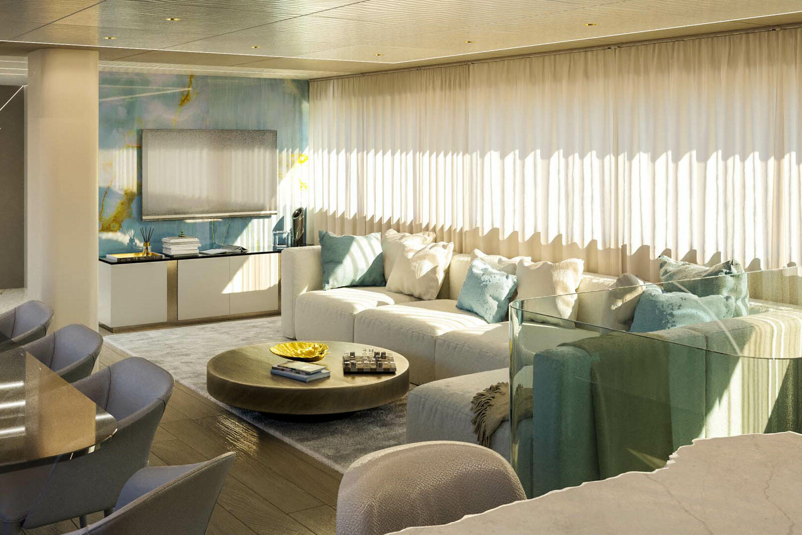 Luxury sailing yacht Nocturno salon lounging area