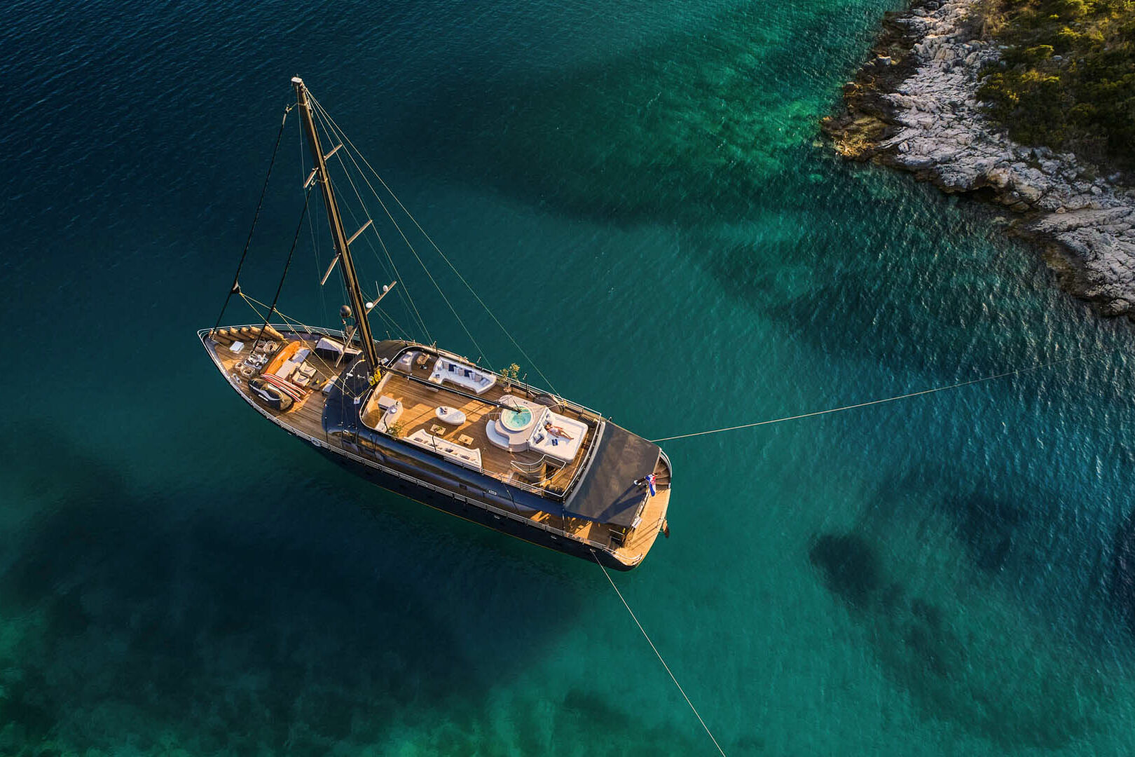 Luxury sailing yacht Rara Avis aereal