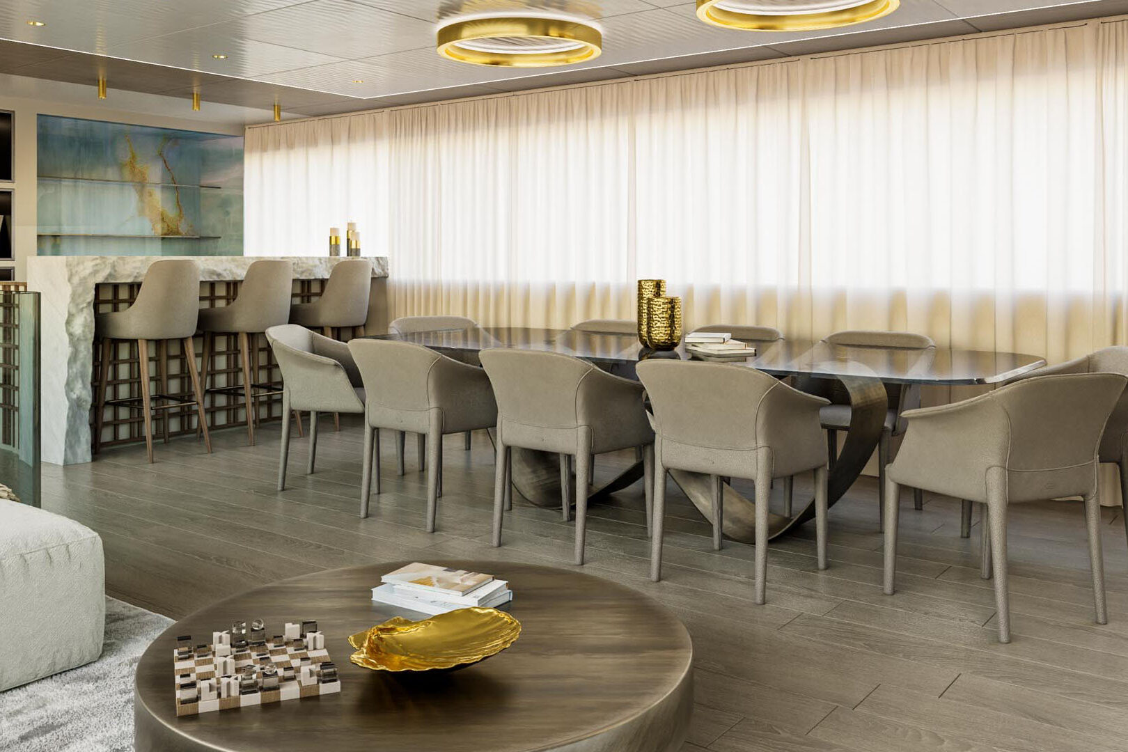 Luxury sailing yacht Nocturno salon view