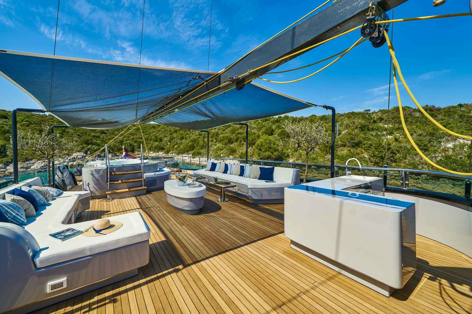 Luxury sailing yacht Rara Avis sun deck view